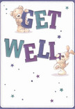 Vivid and buoyant, this get well card embodies the spirit of warmth and kindness found in Finsbury's local shops and markets. Two lovable illustrated characters-a grinning teddy bear and an eager, floppy-eared puppy-bring the card to life as they joyfully support the playful, oversized 'Get Well' message. The bear, perched atop the word 'GET', and the puppy, anchored below 'WELL', are drawn with such textural detail that you can almost sense the softness of their fur, a subtle nod to the gentle touch of petals arranged for Finsbury deliveries. Deeply hued indigos and teals fill the confident lettering, standing out boldly against a smooth cream background, while scattered stars in varying blues and purples lend a whimsical, sparkling air. The entire composition exudes a comforting optimism-a mood that mirrors the emotional salve of a thoughtfully arranged bouquet for a recovering neighbour on Myddelton Square or in the heart of Clerkenwell. This card's message is more than words; it's a loving embrace, conveying the same care and heartfelt encouragement that Finsbury Florist brings to every get well arrangement delivered across the local Finsbury area.